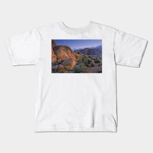 Crescent Moon Rising Over Sierra Nevada Range As Seen From Alabama Hills Kids T-Shirt